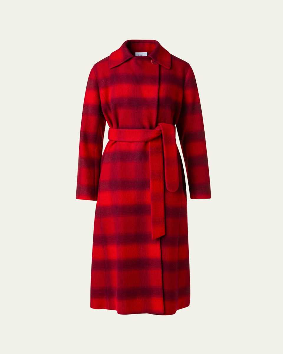 Blur Check Belted Double-Breasted Coat